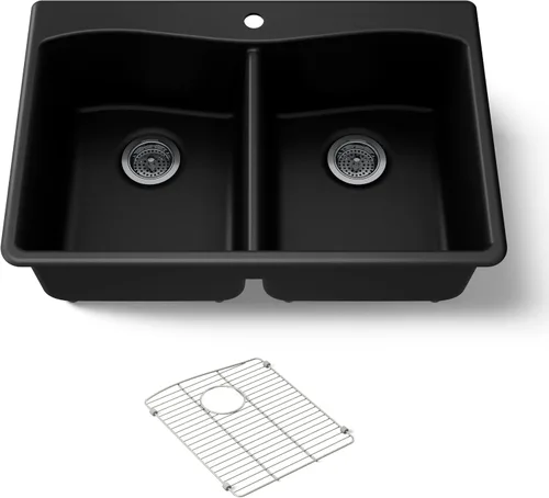 Vista 12 de KOHLER 28003-1-CM1 Kennon® - Fregadero de cocina de 25 pulgadas de montaje superior o inferior, incluye estante para fregadero, color negro mate