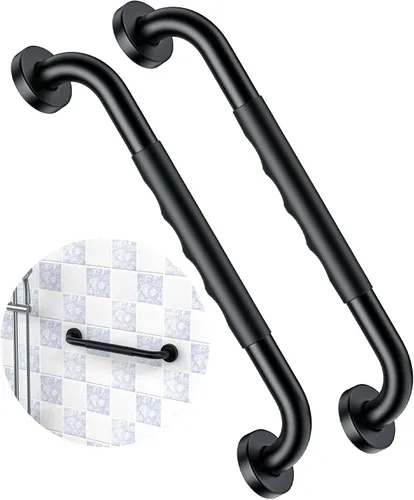 Vista 52 de Barra de agarre para ducha negra de 12 pulgadas con agarre de goma antideslizante, ZUEXT Barra de agarre para baño de acero inoxidable, Barra