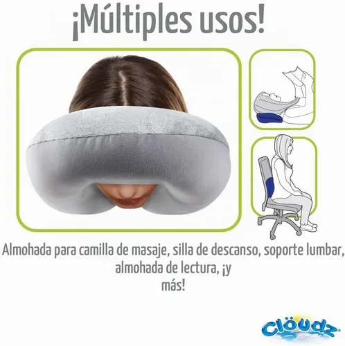 Vista 5 de Cloudz Almohada de viaje con microesferas de doble comodidad para el cuello en avión. Tela de felpa súper suave y acogedora en un lado, elastano