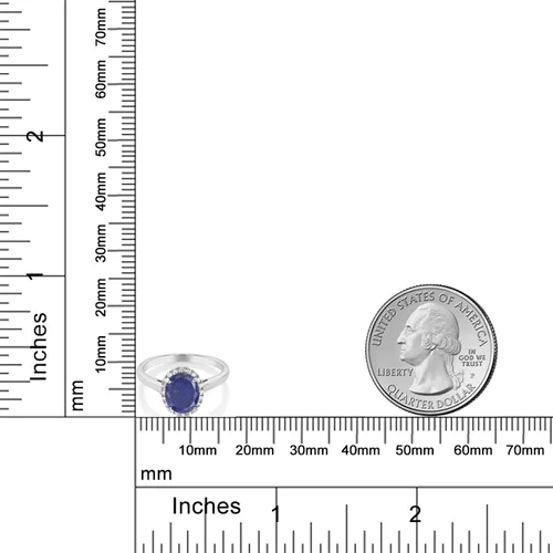 Vista 63 de Gem Stone King Anillo de compromiso ovalado de oro blanco de 10 quilates con piedra natal y halo de diamantes Ovalado de 0.354 x 0.276 in Anillo