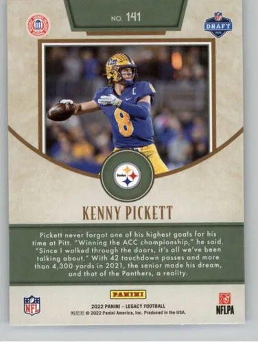 Vista 2 de 2022 Panini Legacy #141 Kenny Pickett RC Rookie Pittsburgh Steelers