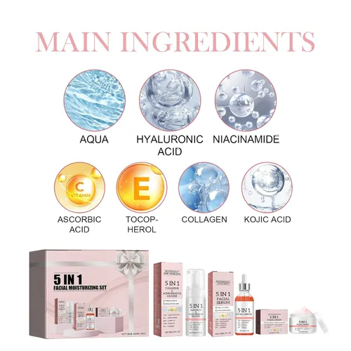 Vista 4 de Serum facial 5 en 1, kit de cuidado de la piel hidratante para la cara, kit de rutina de cuidado diario de la piel antienvejecimiento, suero facial
