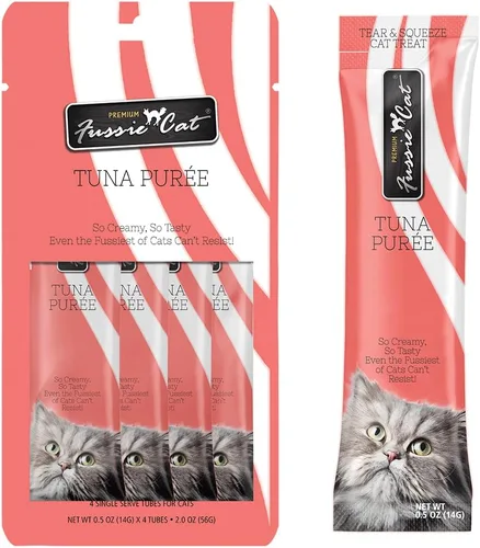Vista 43 de Fussie Cat Golosinas prémium para gatos en puré de atún, golosinas para lamer, 3 paquetes de tubos de 4 a 0.5 onzas, (12 tubos en total), variedad