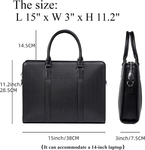 Vista 2 de Maletines de cuero genuino para hombres bolsa de ordenador portátil con cerradura 14 pulgadas Business Messenger Bag
