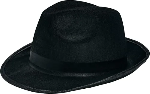 Vista 3 de NJ Novelty Sombrero de gángster de Fedora, accesorio de disfraz negro con banda blanca