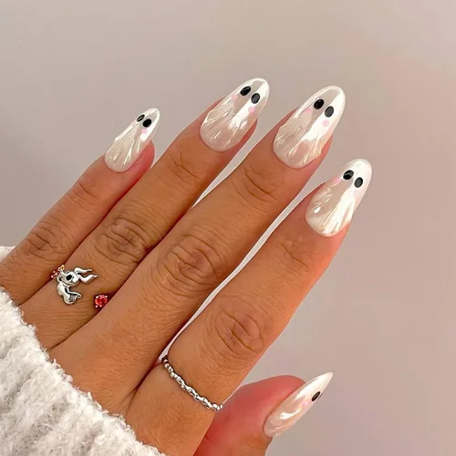 Vista 17 de Uñas postizas de Halloween a presión medianas con diseño de ataúd oscuro gótico embrujado, castillo muerto, diseño de árbol muerto, uñas postizas
