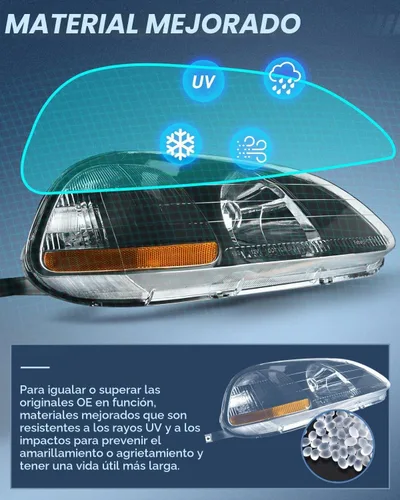 Vista 5 de Nilight - Conjunto de faros delanteros compatibles con Honda Civic 1996 1997 1998. Reemplazo de faros delanteros, carcasa negra, reflector ámbar