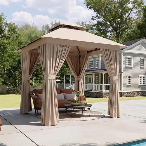 Vista 18 de Aoxun 8'x8' Outdoor Gazebo Metal Frame Canopy Tent with Curtains (Gray)