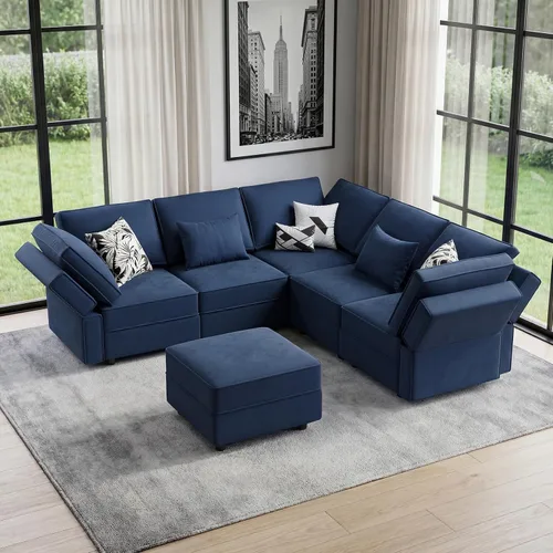 Vista 16 de Vesgantti - Sofás seccionales con asientos de almacenamiento, sofá seccional modular convertible en forma de L de 118" de 4 asientos y 1 otomán
