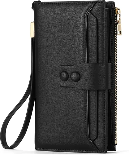 Vista 12 de SENDEFN Cartera de cuero para mujer, con bloqueo RFID, tarjetero para tarjetas de crédito, cartera de mano para mujer
