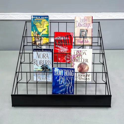 Vista 3 de FixtureDisplays® Estante de exhibición de alambre de 4 niveles de 18" para folleto de literatura, soporte de revista, estante de mesa, estantes