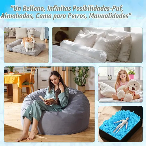 Vista 5 de Relleno para Puf - 5 libras de Espuma Viscoelástica Triturada, Alta Densidad ≥3.12 lb/ft³, Relleno Azul para Puf, Cojín de Sofá, Cama para Perro