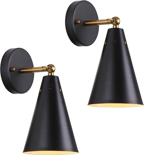 Vista 11 de MWZ Juego de 2 Apliques Dorados, Apliques de Pared Modernos de Latón con Pantalla de Metal, Lámpara de Brazo Oscilante de Montaje en Pared