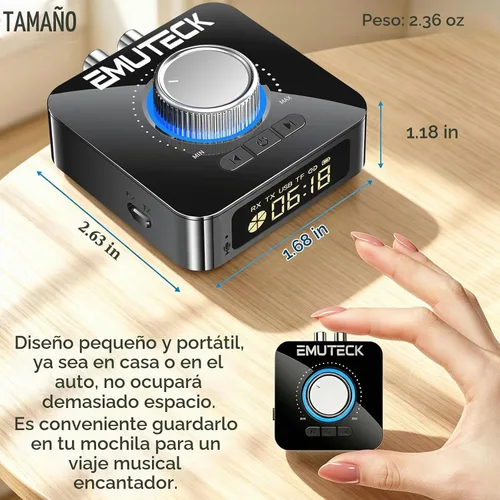 Vista 7 de Receptor transmisor Bluetooth 6.0 con pantalla, adaptador de audio Bluetooth 5 en 1 para TV, PC, altavoz de coche, auriculares, sistema