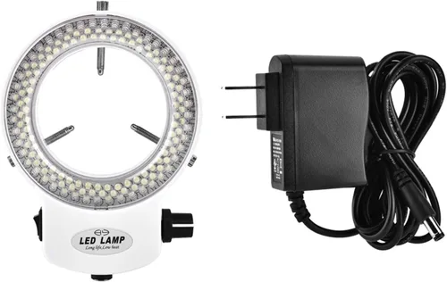 Vista 3 de Fydun Luz LED para microscopio, 144 cuentas LED de brillo ajustable lámpara de anillo para microscopio estéreo y cámara, blanco, negro