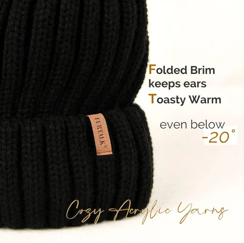 Vista 2 de FURTALK Gorro de punto de invierno para mujer con pompones de piel sintética gorro de punto cálido con calavera para mujer