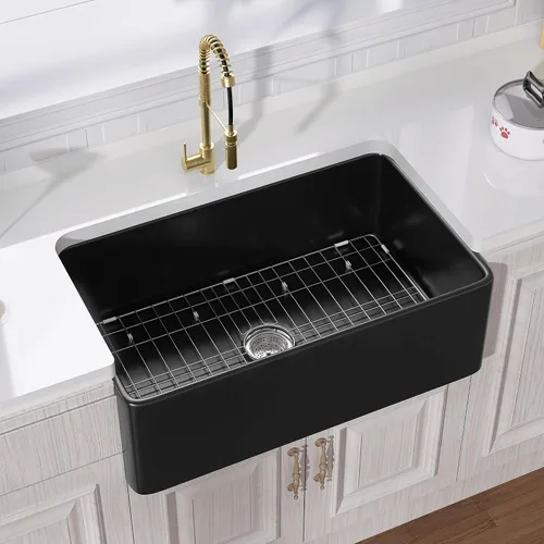 Vista 14 de Miuara Farmhouse - Fregadero de cocina frontal con delantal de arcilla refractaria de hueso de 33 x 18 pulgadas For kitchen, Heavy duty fireclay