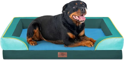 Vista 27 de Comfort Expression - Cama ortopédica para perros medianos, 28 x 19 pulgadas, cama impermeable y de apoyo de espuma con cojines removibles, sofá