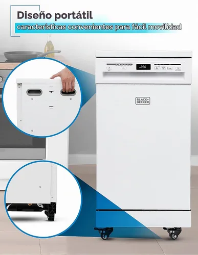 Vista 5 de BLACK+DECKER Lavavajillas portátil de 18", lavavajillas compacto con capacidad para 8 servicios de mesa, tina de acero inoxidable, 6 programas