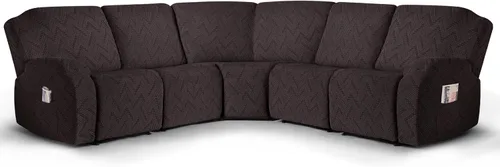 Vista 11 de Fundas de sofá modular de gran tamaño en forma de L para sofá reclinable de 5 asientos, fundas seccionales lavables y suaves extra grandes con Negro