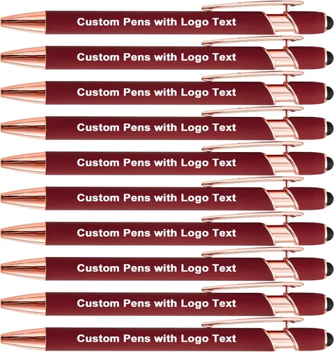 Vista 15 de Bolígrafos personalizados con lápiz capacitivo, negro, 10 unidades Custom Name Logo, Black/Blue ink Option, Bulk Engraved, for Church, Wedding