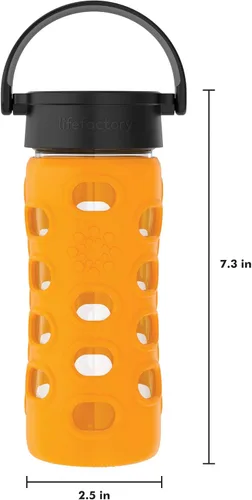 Vista 3 de Lifefactory Botella de agua de vidrio sin BPA de 12 onzas con tapa clásica y funda protectora de silicona, Marigold Caléndula