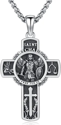 Vista 79 de 925 Sterling Silver Patron Saint Amulet Necklace for Men Women plateado