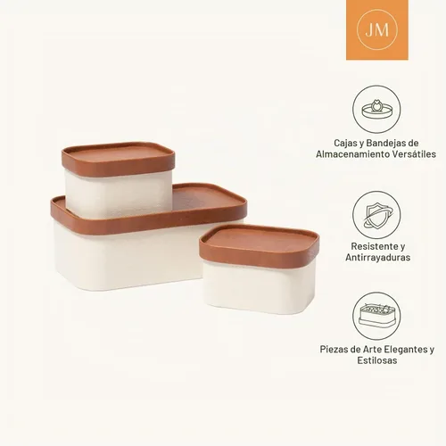 Vista 5 de Cajas de almacenamiento decorativas beige con tapas, cestas de almacenamiento con tapas similares al cuero, cajas de papel apilables resistentes