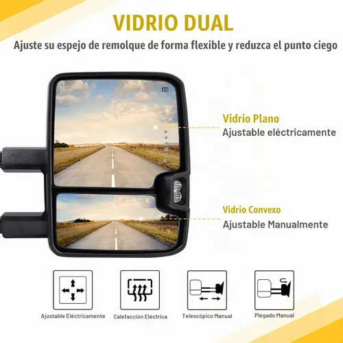 Vista 4 de Espejos de remolque para Dodge Ram 1500 2002-2008, Dodge Ram 2500 3500 2003-2009 con función de vidrio eléctrico calentado, luz de señal de giro