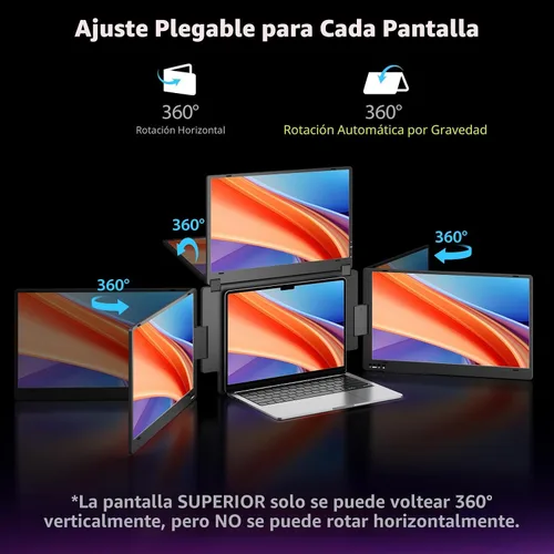 Vista 7 de Extensor de monitor para portátil de triple pantalla, monitor cuádruple FHD 1080P de 15.6 pulgadas, 1 conexión USB-C para 4 pantallas, aleación