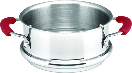 Vista 6 de Rachael Ray juego de ollas esmaltadas cubiertas de antiadherente con vaporera, Rojo arándano