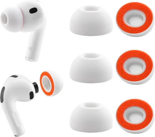 Vista 9 de Puntas de espuma de repuesto para AirPods Pro 3 Silicone Shield, SML Máxima comodidad, 3 pares (blanco, surtido S/M/L)