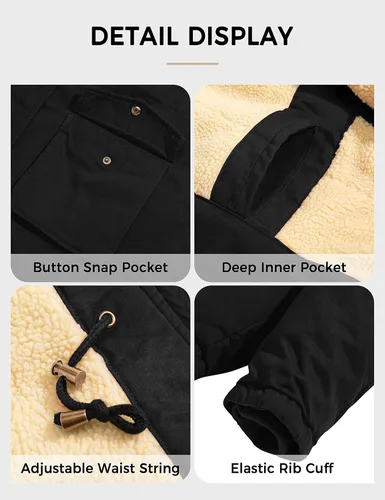 Vista 7 de Soularge Chaqueta de invierno con forro de sherpa para mujer, talla grande, con capucha desmontable