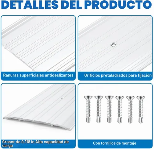 Vista 3 de Tandefio 2 unids 4" X 1/4" X 36" aluminio Saddle puerta umbral, plata Plateado
