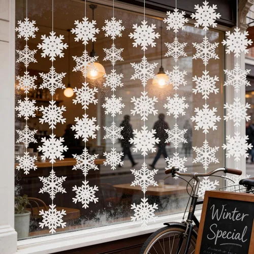 Vista 5 de 12 piezas copos de nieve de invierno para decoración de cumpleaños – Navidad colgante blanco fiesta suministros de decoración