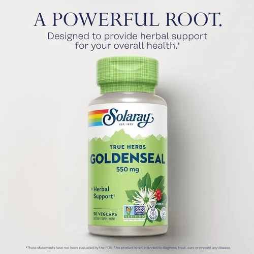 Vista 3 de SOLARAY Goldenseal - Cápsulas de raíz de 550 mg, suplementos herbales Golden Seal para apoyo al bienestar, veganas, sin gluten, para adultos, 50