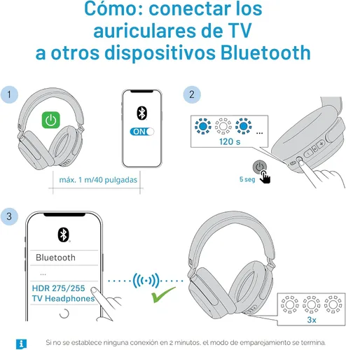 Vista 12 de Auriculares Sennheiser RS 255 para TV - Paquete de Auriculares Bluetooth y Transmisor - Auriculares Inalámbricos de Baja Latencia con Sonido