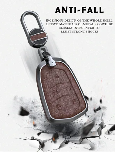 Vista 7 de ontto Funda de cuero de 4 botones compatible con Cadillac Smart Remote Key Shell Metal Key Case para SRX XT4 XT5 XT6 CTS CT6 ATS XTS Accesorios