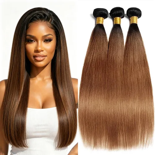 Vista 283 de P4613 Cabello humano rizado onda profunda marrón y paquetes mixtos 8 10 12 P4613 Ombre Marrón-Rubio-DP