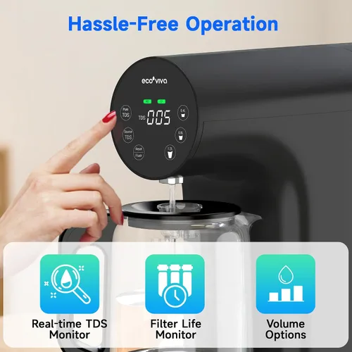 Vista 6 de Ecoviva Filtro de agua de ósmosis inversa para encimera, sistema de filtración de agua de ósmosis inversa de 6 etapas con jarra de vidrio de 44