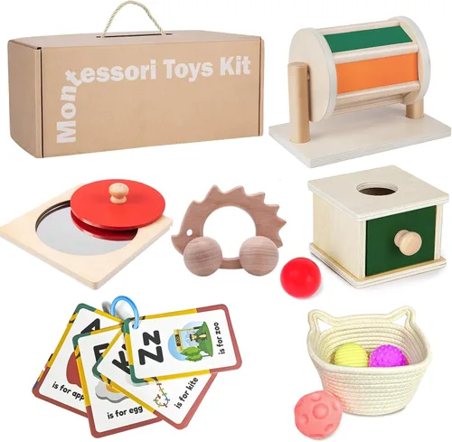 Vista 8 de Juguetes Montessori para bebés de 0 a 6 meses, juego educativo de aprendizaje 6 en 1 para recién nacidos, regalos para niños pequeños, incluye