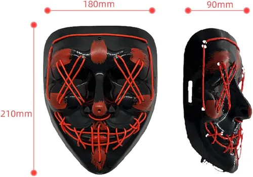 Vista 2 de Tayel Máscara LED de Halloween, máscara de purga aterradora, máscara facial para Halloween, festival, fiesta, cosplay, disfraces, regalo