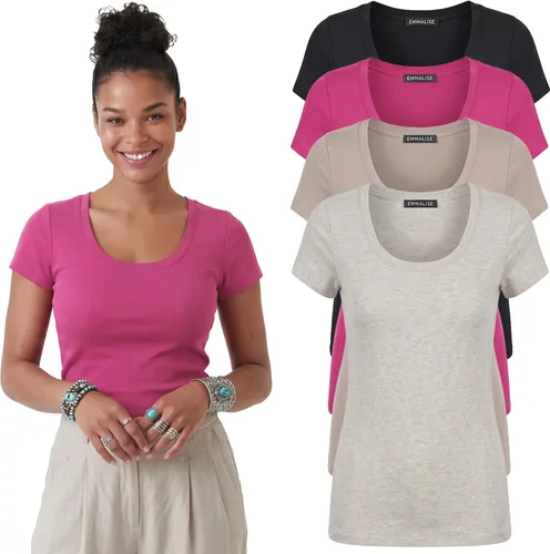 Vista 55 de Emmalise - Camiseta de manga corta para mujer, cuello redondo, estilo básico, pack de valor, tallas junior y grandes