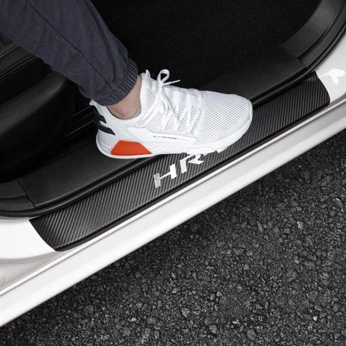 Vista 8 de LEXLEY Protector de umbral de puerta de cuero estilo fibra de carbono para HRV HR-V Explorer 2015-2022, protector de placa antirasguños sucios Azul