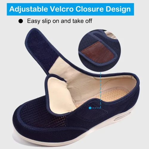 Vista 3 de Mei MACLEOD Zapatos para diabéticos para hombre, extra anchos, zapatos para caminar para pies hinchados, zapatos deportivos anchos para ancianos