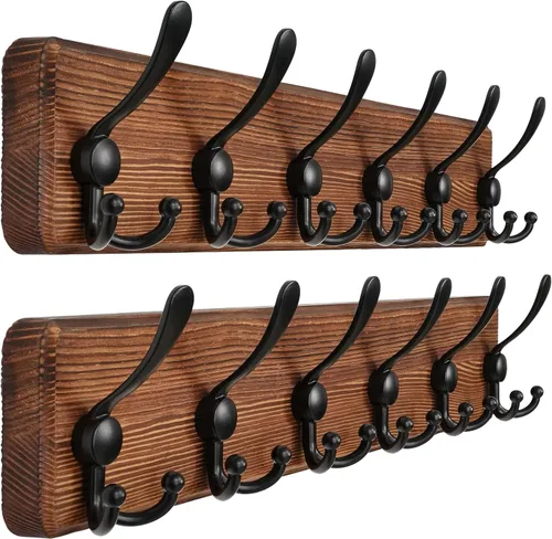 Vista 42 de Dseap Perchero de Pared Montado - 5 Ganchos Triangulares, Resistente, Perchero de Pared de Madera para Abriggos, Sombreros, Chaquetas, Ropa, Negro