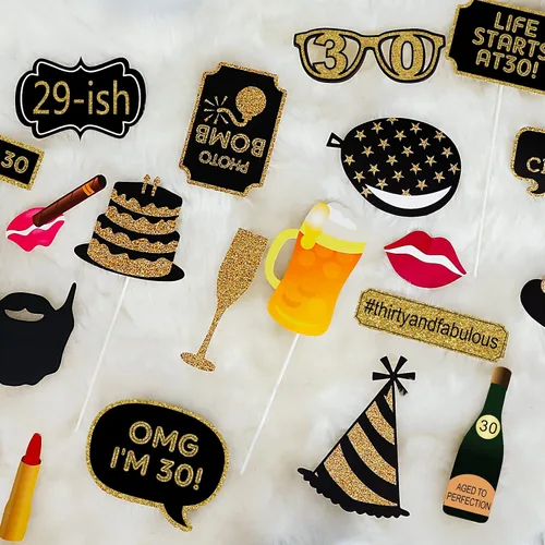 Vista 6 de Accesorios para cabina de fotos de cumpleaños número 30 para adultos (41 unidades) para ella, fiesta de cumpleaños de treinta y 30 años