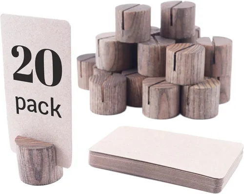 Vista 9 de Paquete de 20 mini soportes de madera para números de mesa, tarjeteros de lugar, tarjeteros de mesa de comedor, tarjeteros de identificación