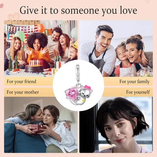 Vista 6 de Annmors Dijes de plata de ley 925 con circonitas cúbicas 5A para mamá, familia, amor, para pulseras europeas, regalo de Navidad para mujeres y niñas