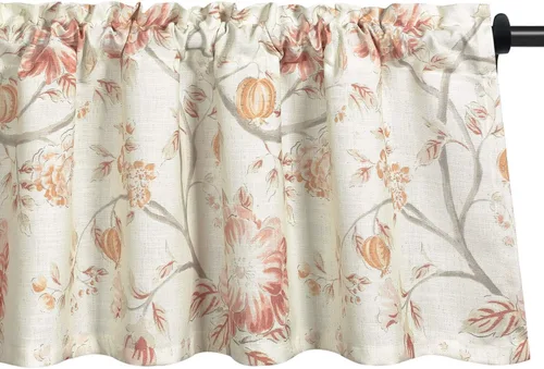 Vista 21 de VOGOL Cenefa de estilo rústico para filtrar la luz, con bolsillo para barra, cortina de cenefa de campo con estampado de pájaros para cocina, 52 x